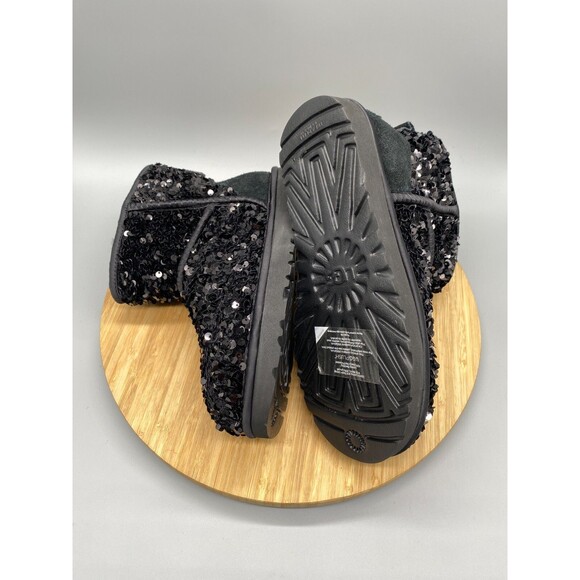 UGG Boots Womens Size 6 Black Mini Chunky Leather Shearling Sequin Wool 1130602 - Picture 10 of 12